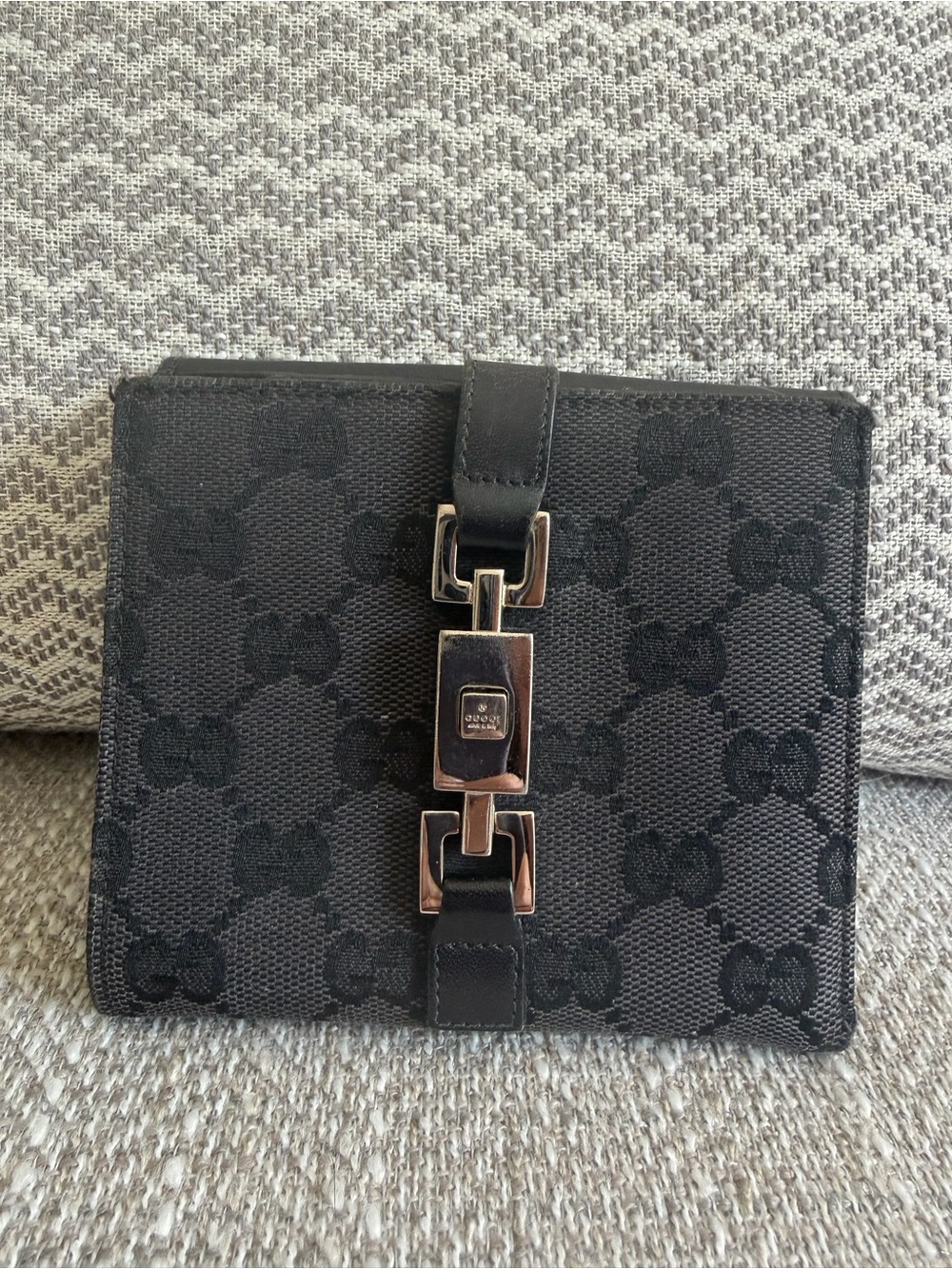 Gucci Black GG Canvas Jackie Bifold Wallet with Coin Pocke